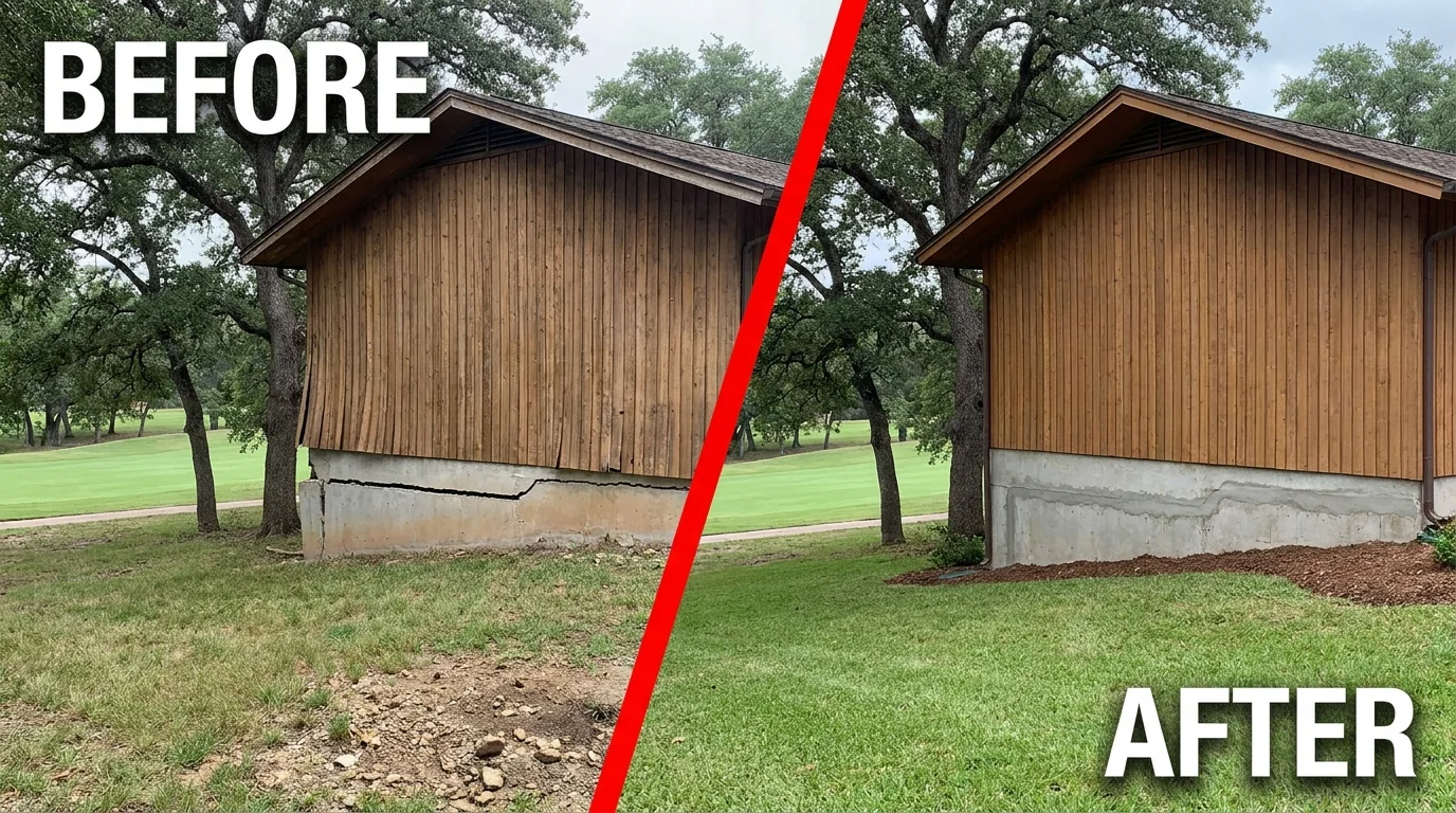 Before and after: a cracked foundation on a Woodcreek split-level repaired